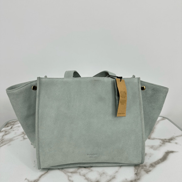 Margot Jamee Double Strapped Suede Tote Bag with Pouch Light Blue Minimalist - Picture 2 of 14